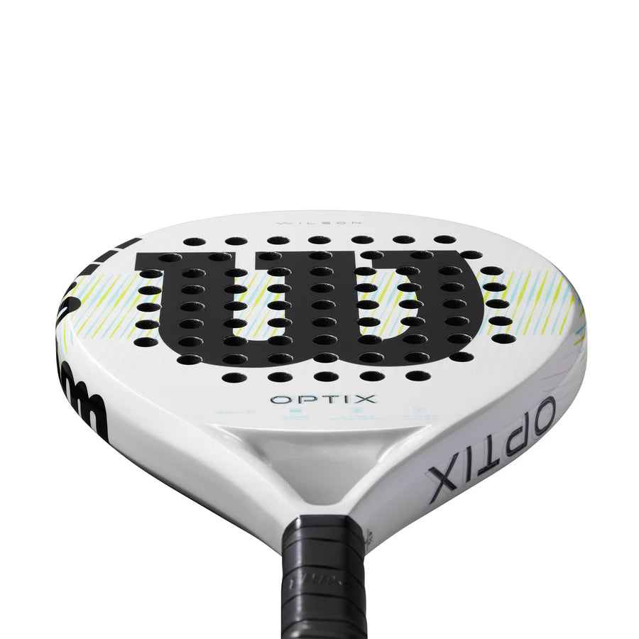 Wilson Optix V1 White Padel Racket which is available for sale at GSM Sports