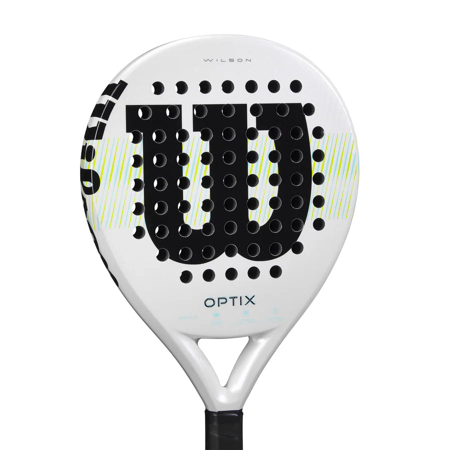 Wilson Optix V1 White Padel Racket which is available for sale at GSM Sports