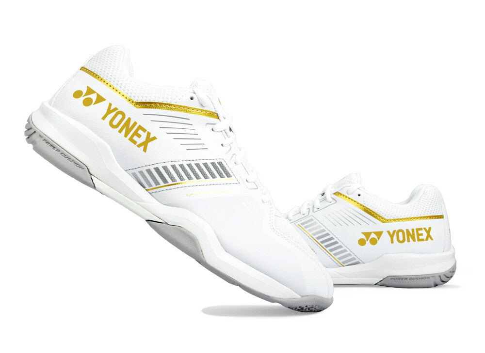 Yonex Power Cushion Strider Flow White Gold Badminton Shoes which is available for sale at GSM Sports