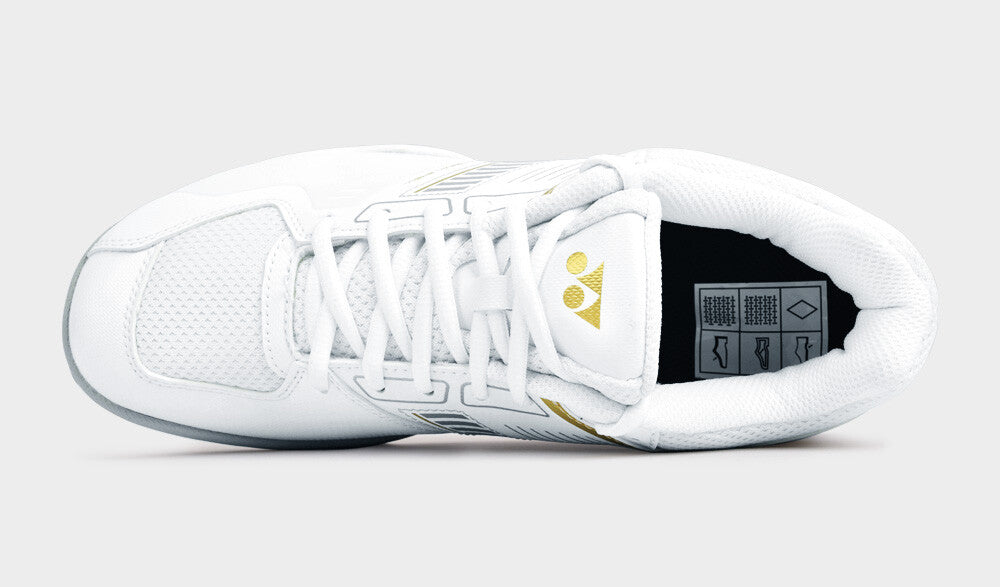 Yonex Power Cushion Strider Flow White Gold Badminton Shoes which is available for sale at GSM Sports