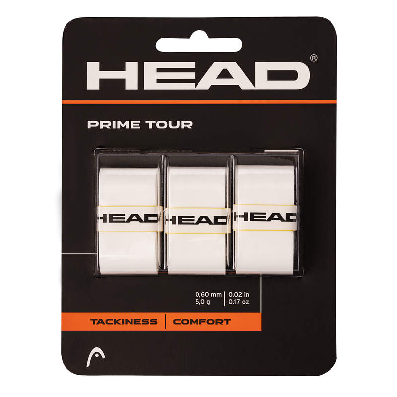A pack of 3 Head Prime Tour Tennis Overgrips in White for sale at GSM Sports