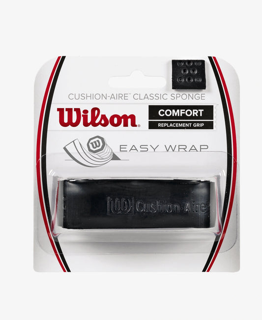 The Wilson Cushion-Aire Classic Sponge Replacement Grip in black available for sale at GSM Sports.