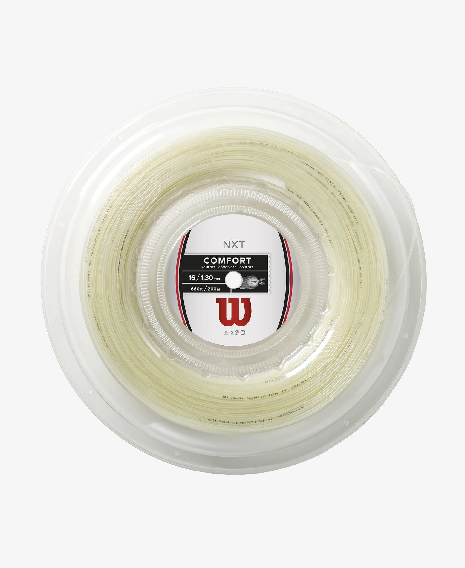 A 200m reel of Wilson NXT 16 Tennis String available for sale at GSM Sports.
