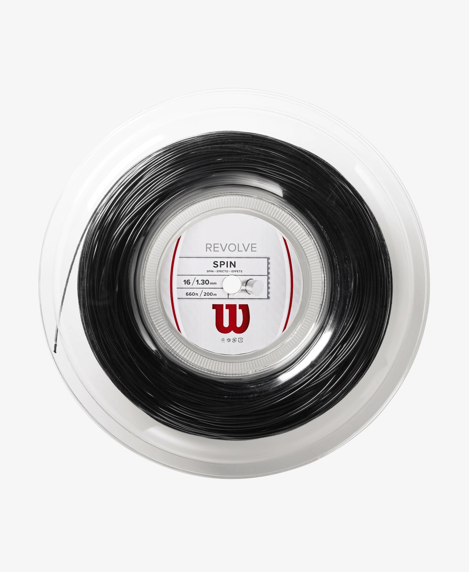 A 200m Reel of Wilson Revolve 16 Tennis String in black available for sale at GSM Sports.