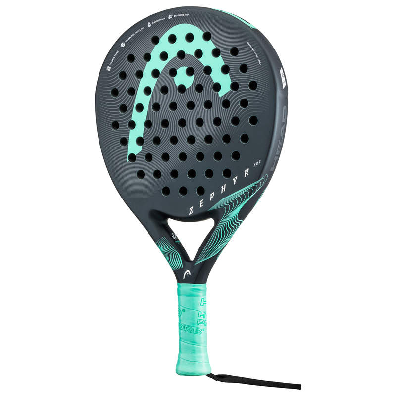 The Head Zephyr Pro 2023 Padel Racket in black and teal available for sale at GSM Sports.