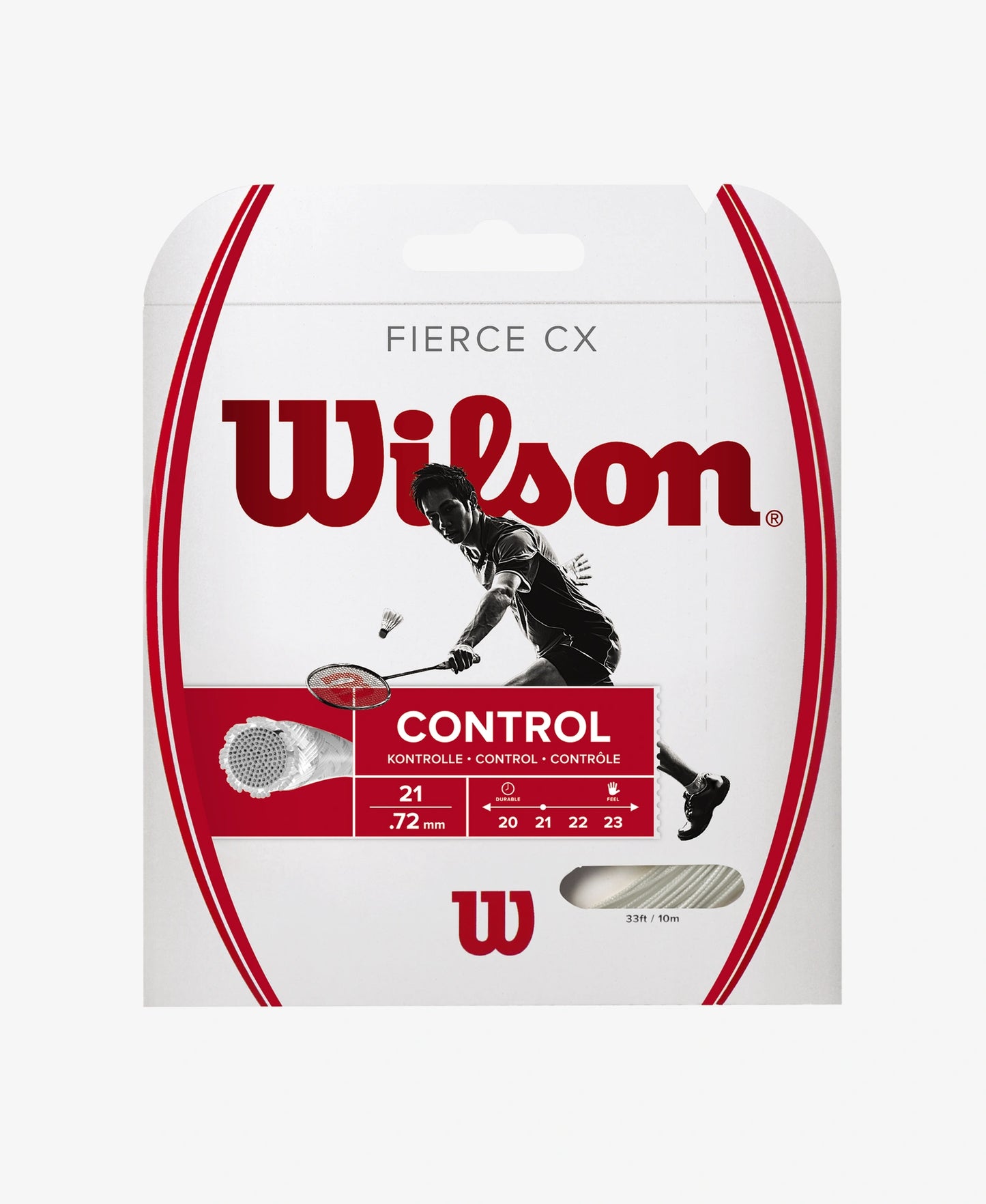 The Wilson Fierce CX Badminton String Set in white available for sale at GSM Sports.