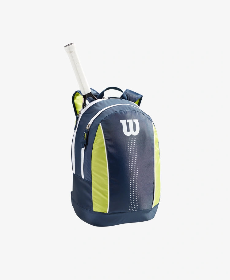 The Wilson Junior Backpack in navy and lime green available for sale at GSM Sports.