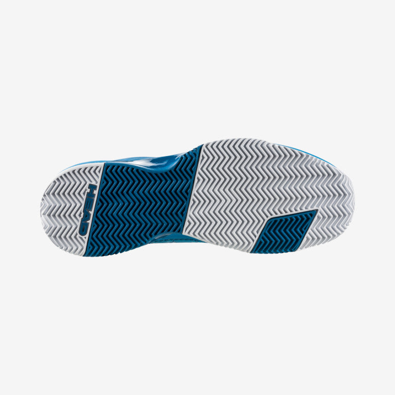 The sole of The Head Revolt Pro 4.0 Mens Clay & Padel Shoes in blue and white available for sale at GSM Sports