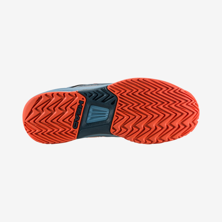 The sole of The Head Revolt Pro 4.0 Junior Tennis Shoes in blue and orange available for sale at GSM Sports