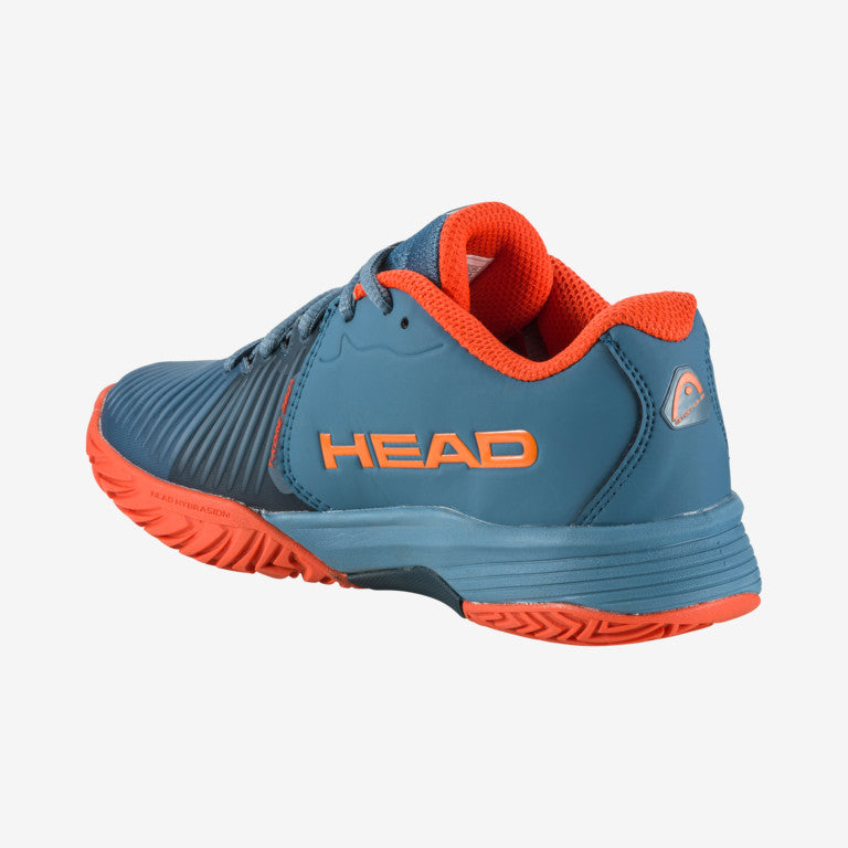 The Head Revolt Pro 4.0 Junior Tennis Shoes in blue and orange available for sale at GSM Sports