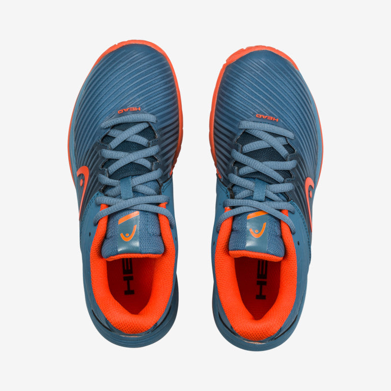 The Head Revolt Pro 4.0 Junior Tennis Shoes in blue and orange available for sale at GSM Sports