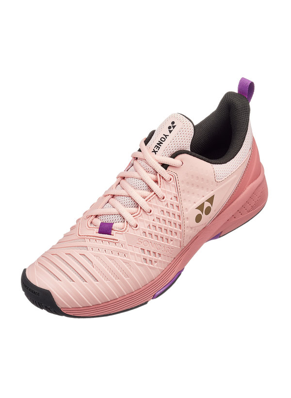 The Yonex Power Cushion Sonicage 3 Womens Tennis Shoes in pink beige colour which are available for sale at GSM Sports.