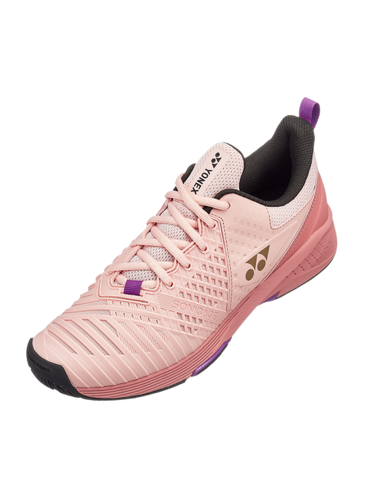The Yonex Power Cushion Sonicage 3 Womens Tennis Shoes in pink beige colour which are available for sale at GSM Sports.