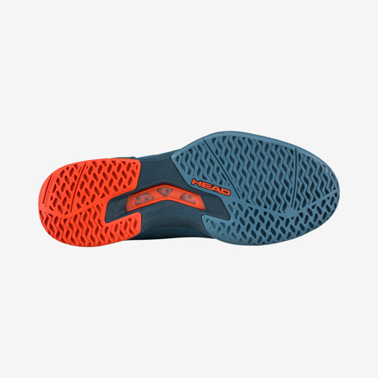 The sole of the The Head Sprint Pro 3.5 Mens Tennis Shoe in Blue and Orange available at GSM Sports