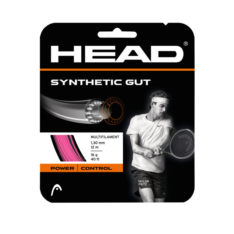 A set of pink Head Synthetic Gut Tennis Strings available for sale at GSM Sports.