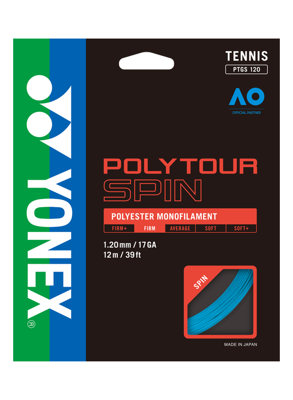 Yonex POLYTOUR SPIN 120 Tennis String Set in Blue for sale at GSM Sports