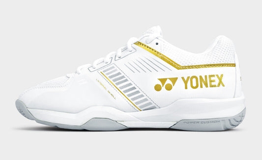 Yonex Power Cushion Strider Flow White Gold Badminton Shoes which is available for sale at GSM Sports