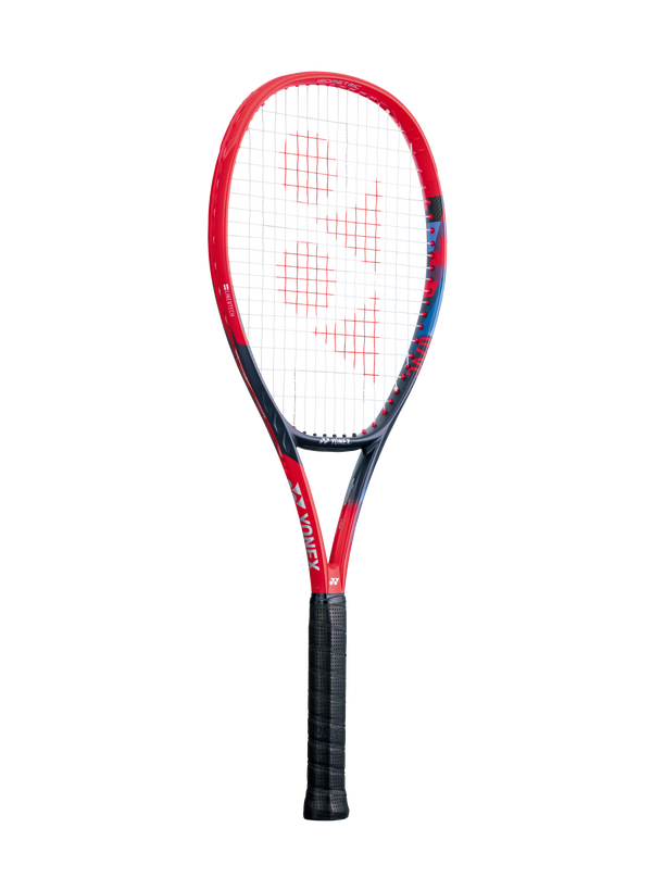 The Yonex VCORE 100 Tennis Racket in scarlet red colour which is available for sale at GSM Sports.  