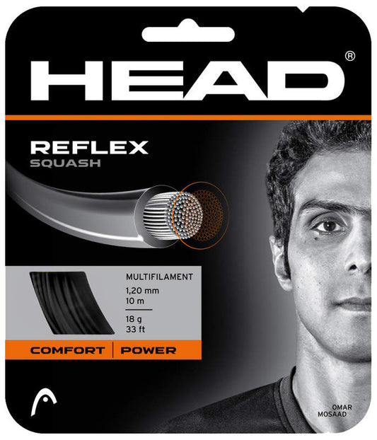 A set of Head Reflex Squash String for sale at GSM Sports in black