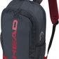 The Head Core Backpack which is for sale at GSM Sports with a tennis racket inside for illustrative purposes in red