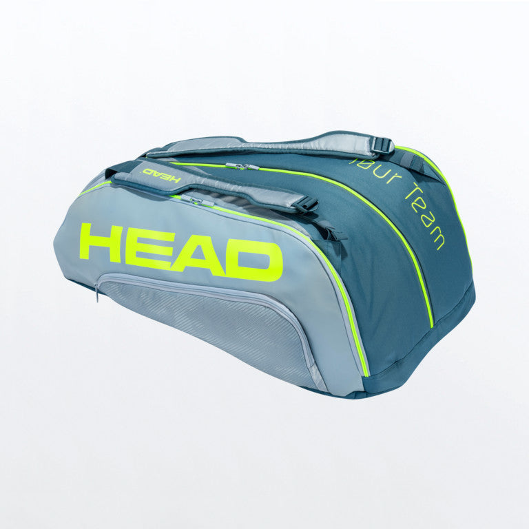 The Head Tour Team Extreme Monstercombi which holds 12 tennis rackets is available at GSM Sports in Grey & Neon