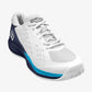 The Wilson Rush Pro Ace Mens Tennis Shoe in white, peacoat and vivid blue colour which are available for sale at GSM Sports.  