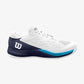 The Wilson Rush Pro Ace Mens Tennis Shoe in white, peacoat and vivid blue colour which are available for sale at GSM Sports.