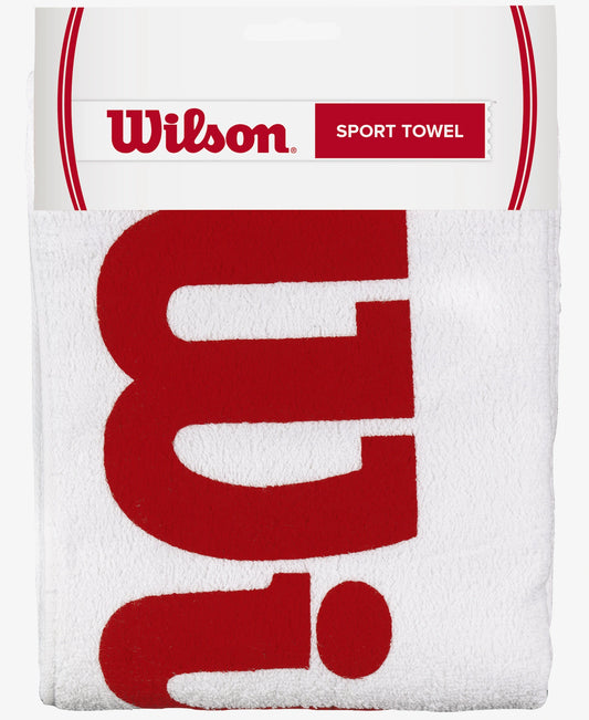 The Wilson Sports Towel in white and red available for sale at GSM Sports.    