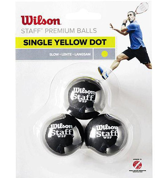 Wilson Staff Yellow Dot Squash Balls- Pack of 3 Balls