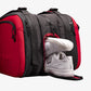 The Wilson Clash V2 Super Tour 15 Pack Racket Bag in black and red with shoes inside for display purposes which is available for sale at GSM Sports.
