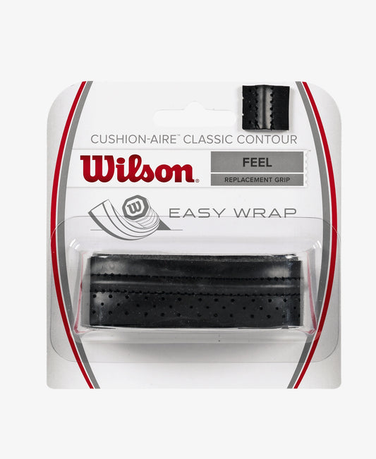 The Wilson Cushion-Aire Contour Replacement Grip in black available for sale at GSM Sports.  