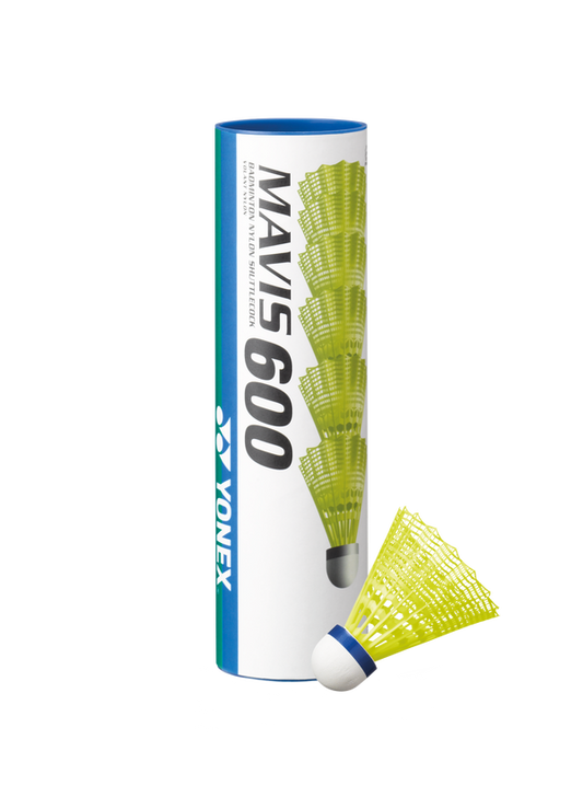 Yonex Mavis 600 Medium Paced Shuttlecock in Yellow Containing Pack of 6 Shuttlecocks for sale at GSM Sports