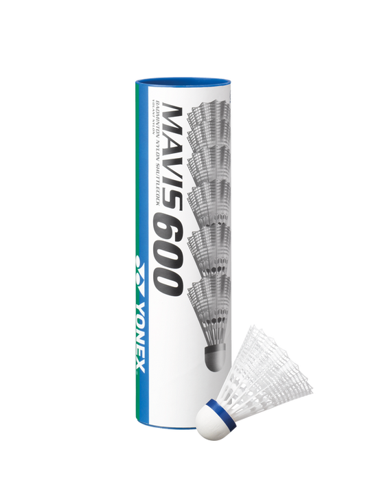 Yonex Mavis 600 Slow Paced Shuttlecock in White Containing Pack of 6 Shuttlecocks for sale at GSM Sports
