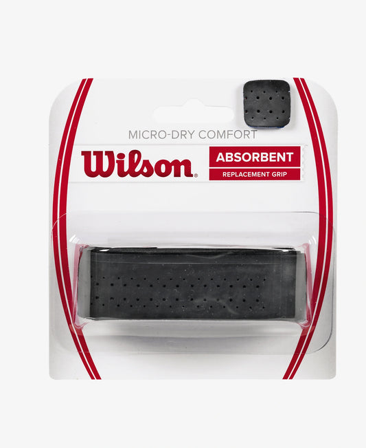 The Wilson Micro-Dry Comfort Replacement Grip in black available for sale at GSM Sports.     