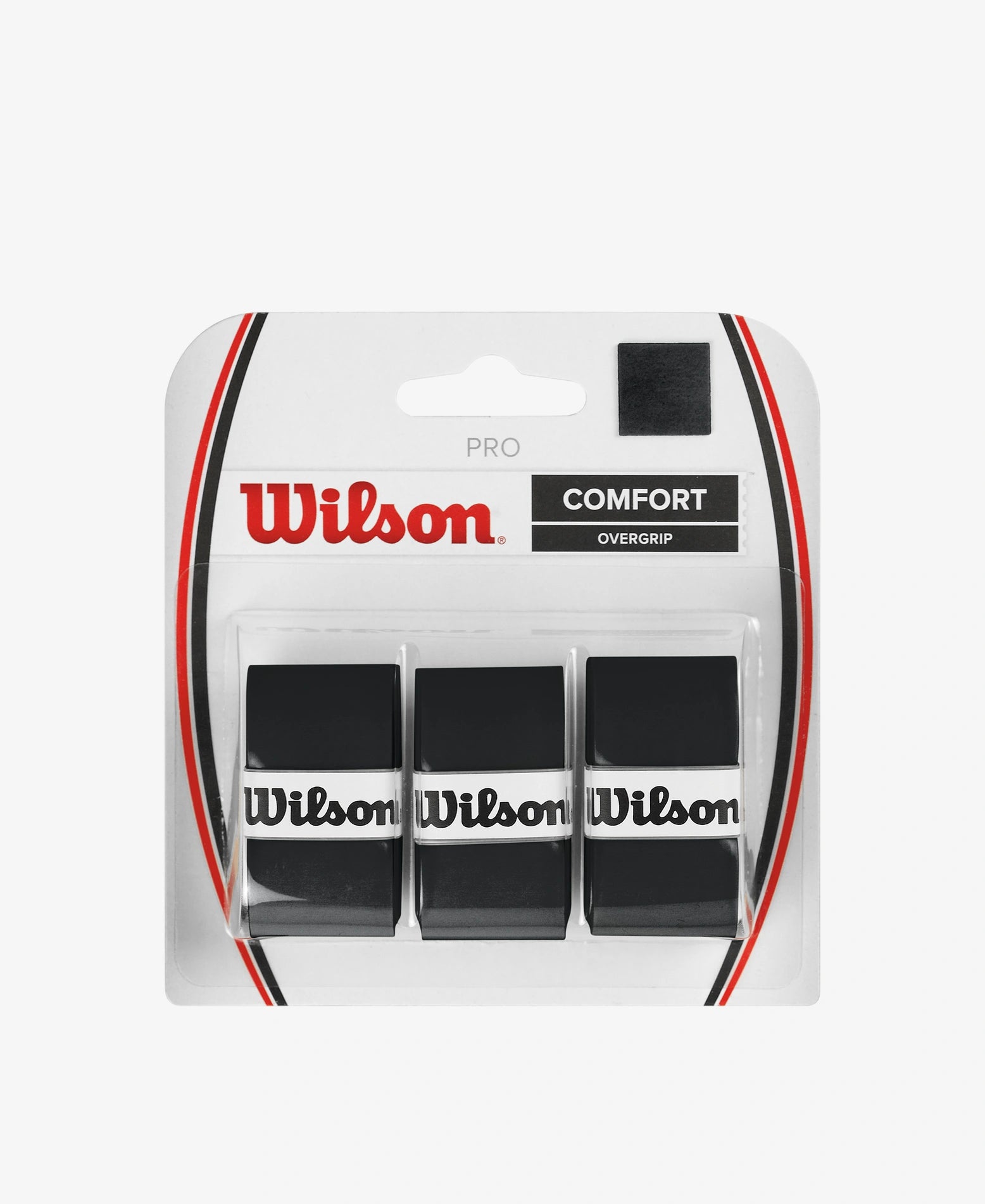 A 3 pack of Wilson Pro Overgrips in black available for sale at GSM Sports.