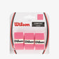 A 3 pack of Wilson Pro Overgrips in pink available for sale at GSM Sports.