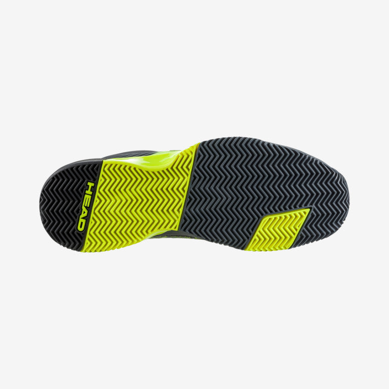 The sole of The Head Revolt Pro 4.0 Mens Clay & Padel Shoes in black and yellow available for sale at GSM Sports