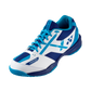 The Yonex Power Cushion 39 Badminton Shoes in white and blue available for sale at GSM Sports.   