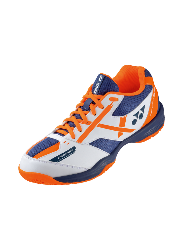 The Yonex Power Cushion 39 Badminton Shoes in White and Orange colour which are available for sale at GSM Sports.