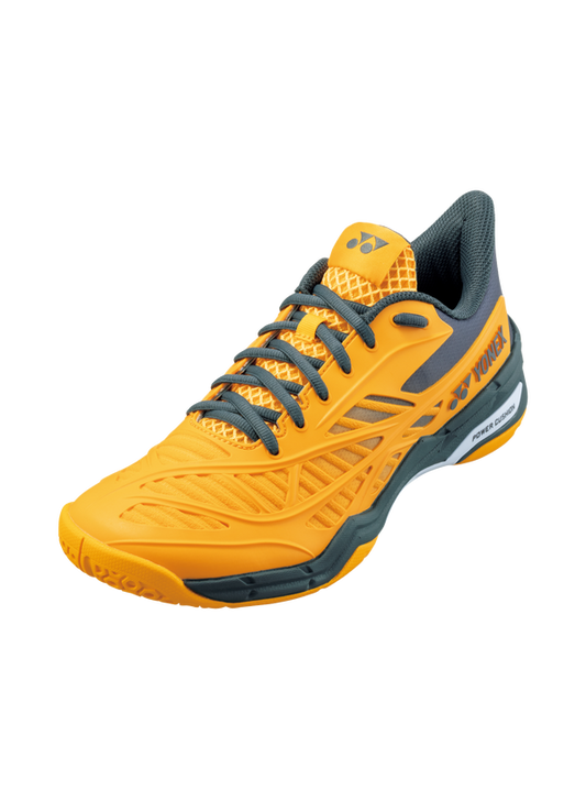 The Yonex Power Cushion Cascade Drive Unisex Badminton Shoes in yellow and graphite colour which are available for sale at GSM Sports.    