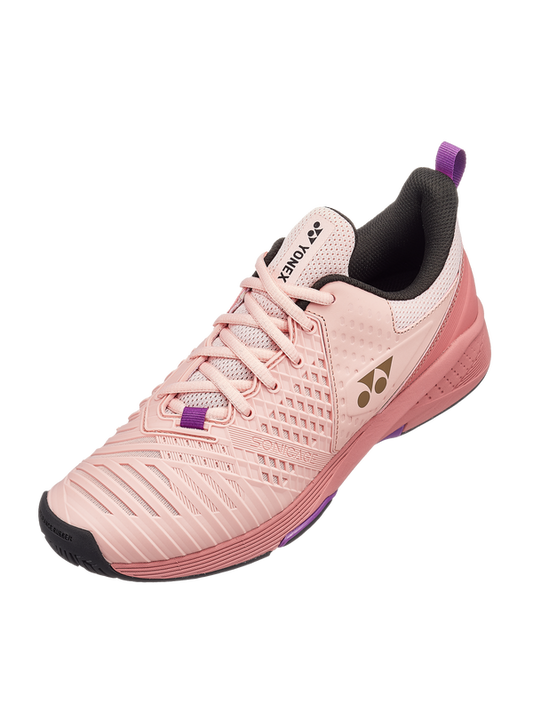 The Yonex Power Cushion Sonicage 3 Womens Tennis Shoes in pink beige colour which are available for sale at GSM Sports.  