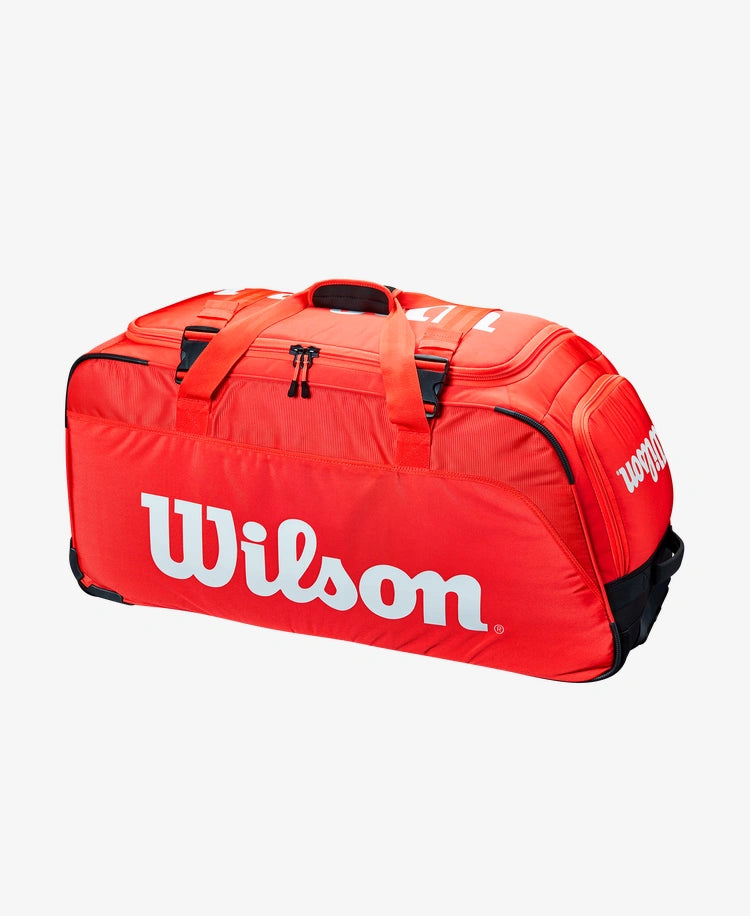 The Wilson Super Tour Travel Bag in red available for sale at GSM Sports.
